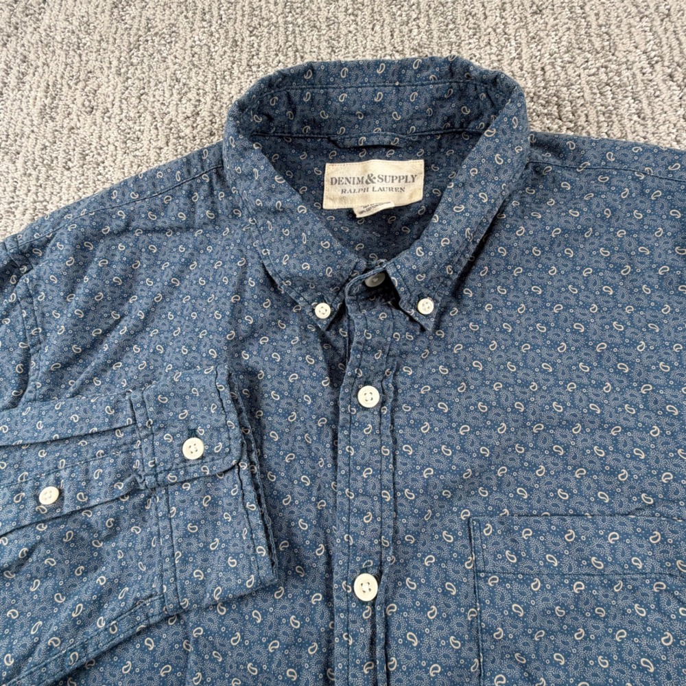 Denim & Supply Ralph Lauren Shirt Mens L Blue Paisley Cotton Button Down